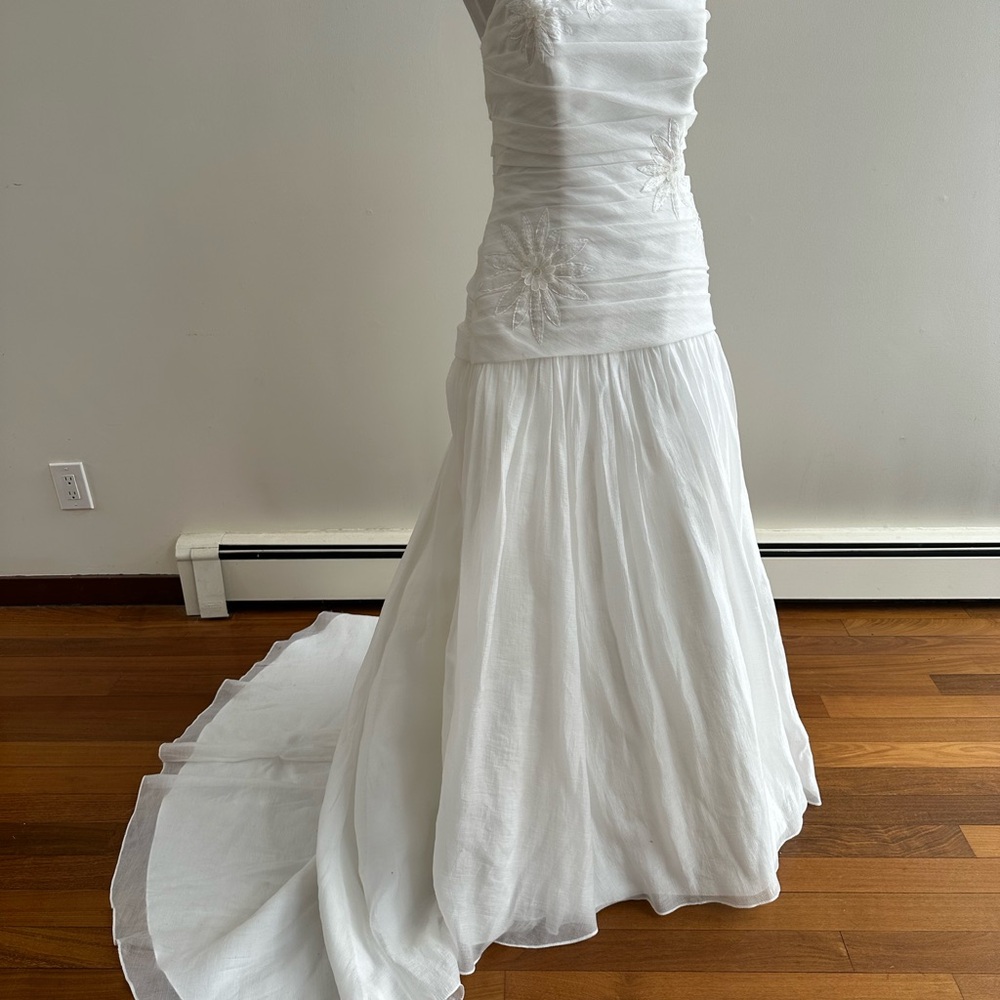White Ruched Bodice Wedding Dress with Floral Accents